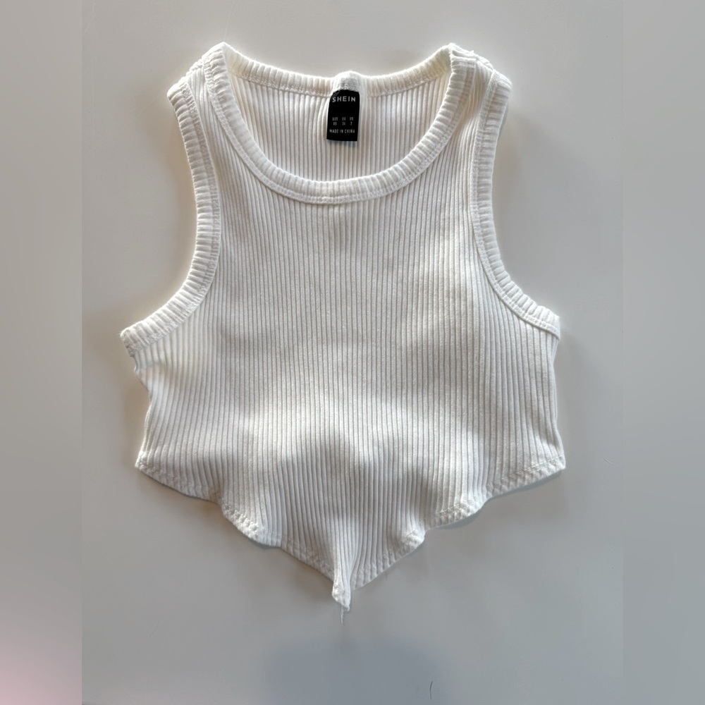 Shein Simple White Ribbed Tank SZ XS